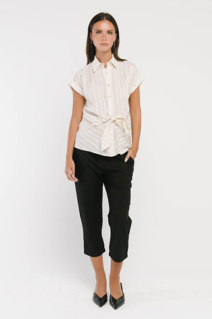 Darian Striped Button Up in Cream