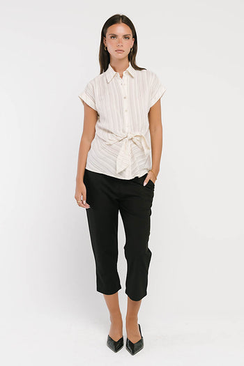 Darian Striped Button Up in Cream