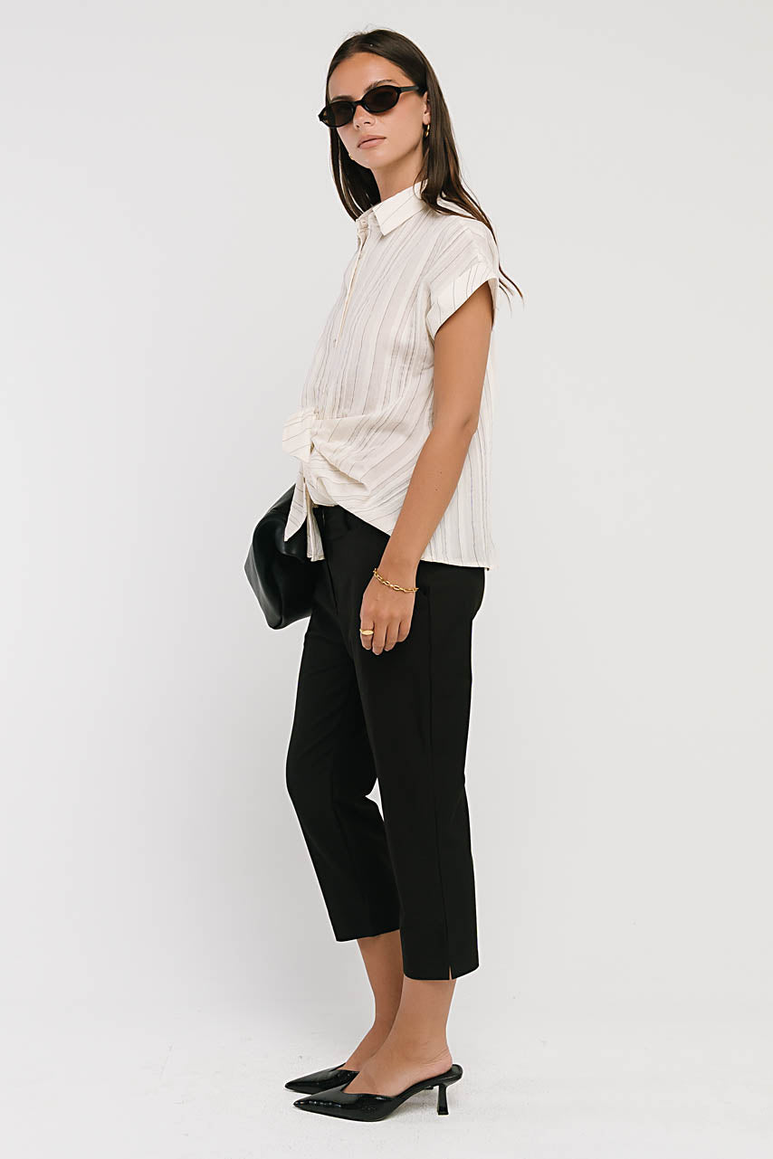 Darian Striped Button Up in Cream