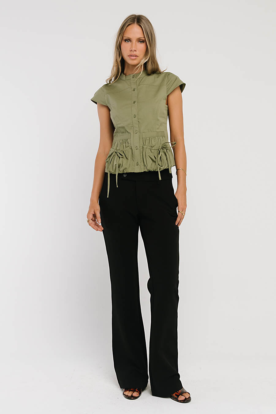 Mila Button Down Top in Olive