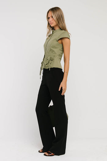 Mila Button Down Top in Olive