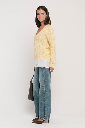 Zeke Cable Knit Sweater in Yellow