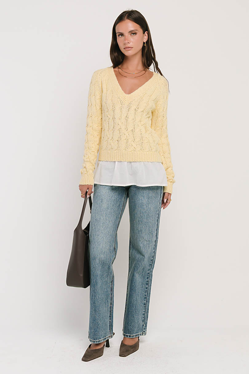 Zeke Cable Knit Sweater in Yellow