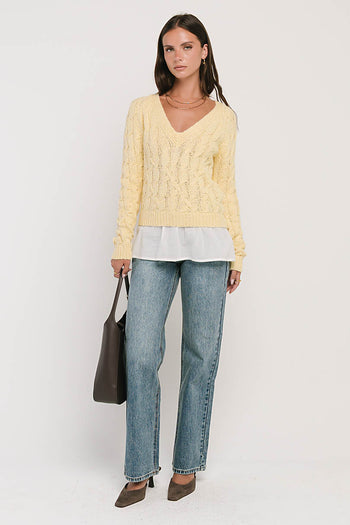 Zeke Cable Knit Sweater in Yellow