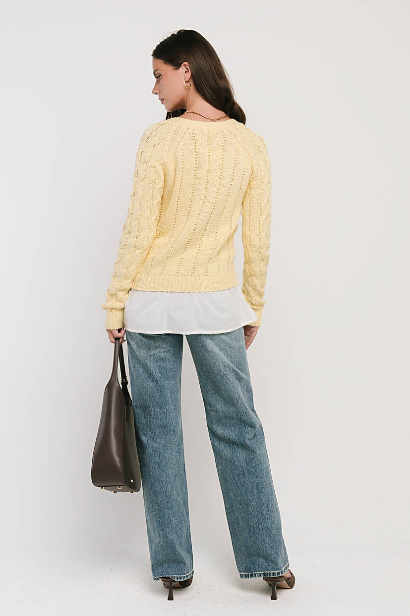 Zeke Cable Knit Sweater in Yellow