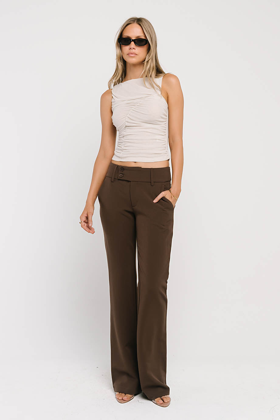 Melly Diagonal Ruched Top in Bone
