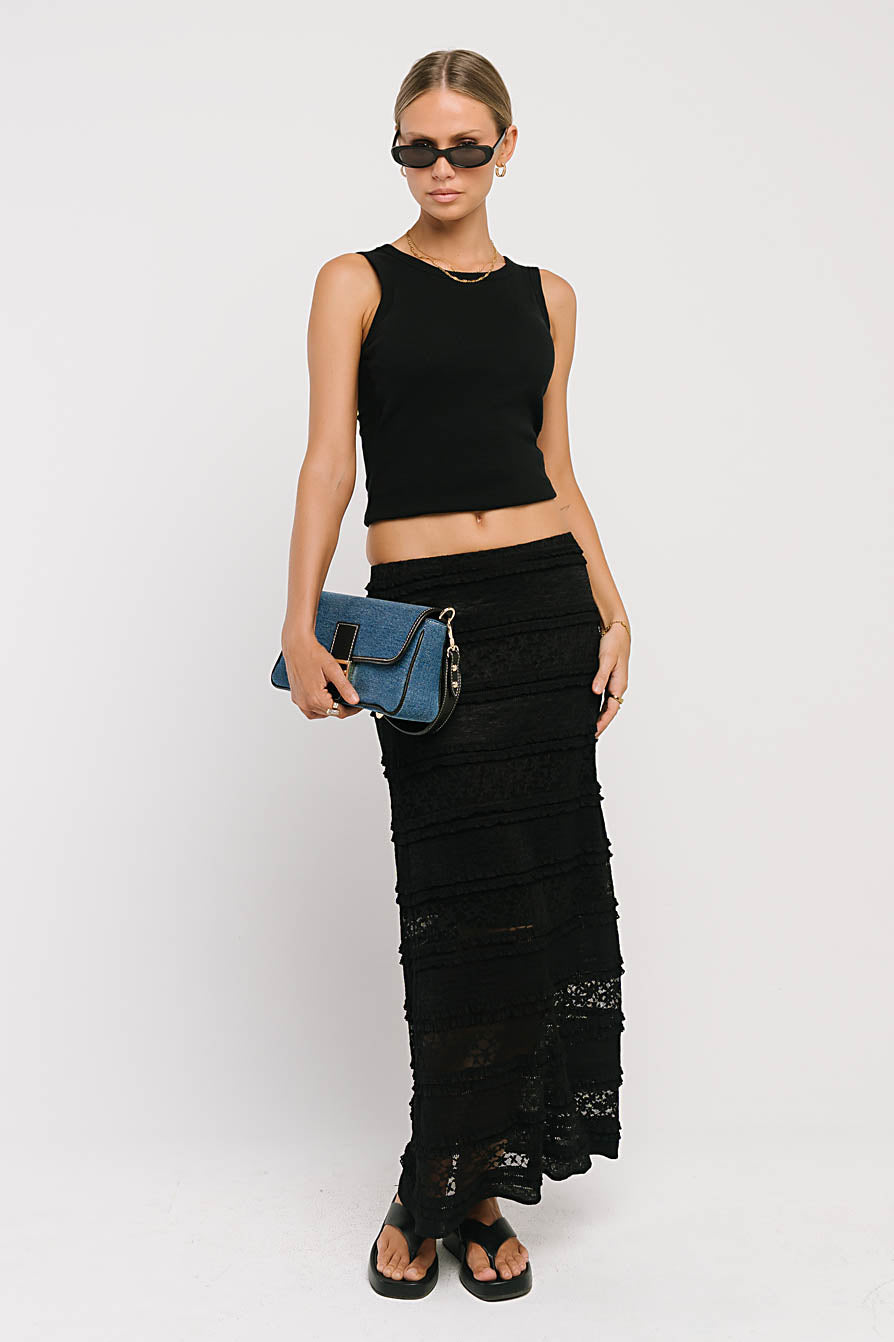 Lexie Lace Midi Skirt in Black