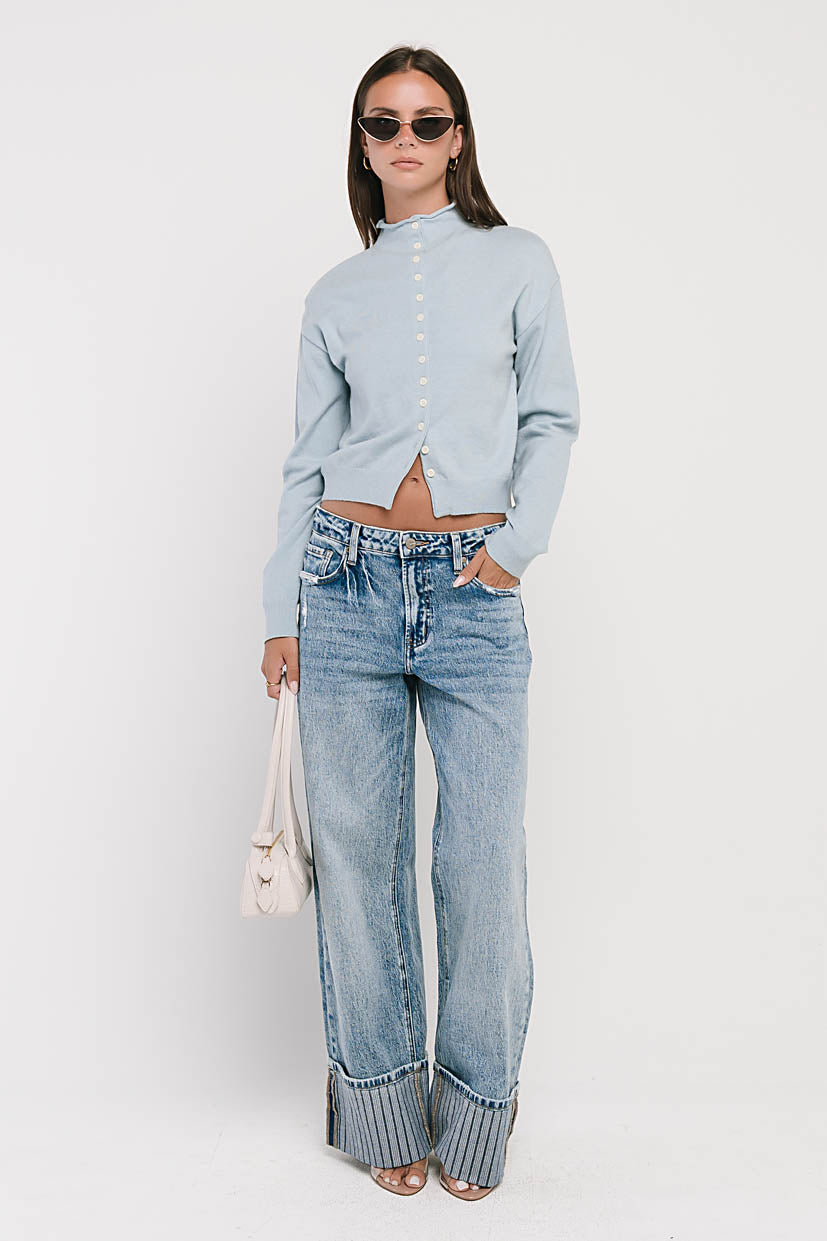 Maya Button Up Sweater in Blue