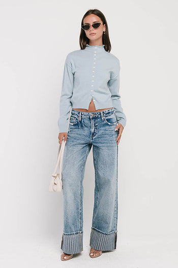 Maya Button Up Sweater in Blue