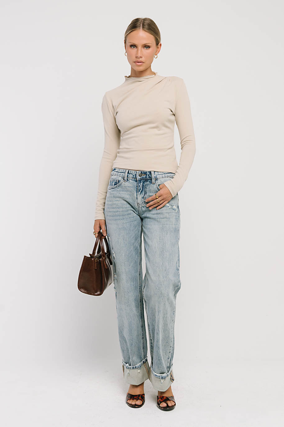 Alice Mock Neck Top in Natural