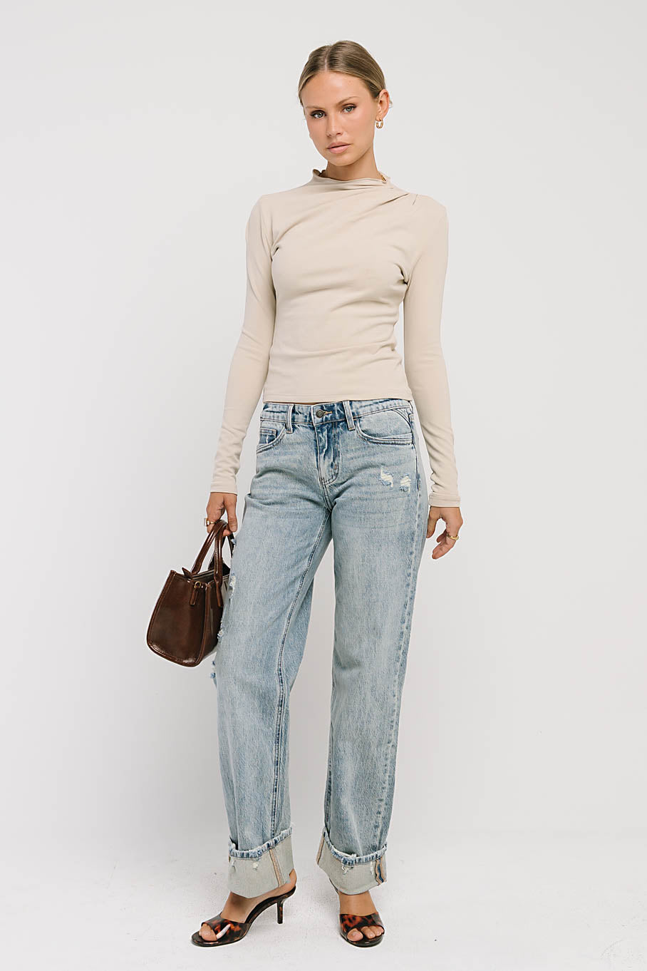 Alice Mock Neck Top in Natural