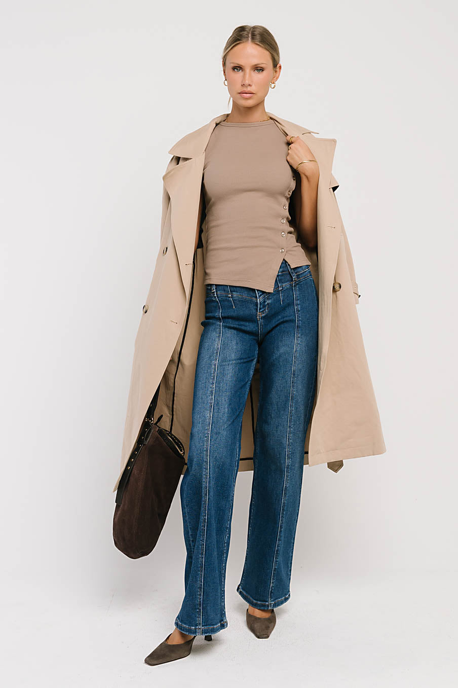 Nina Asymmetrical Tank in Taupe