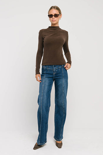 Alice Mock Neck Top in Brown