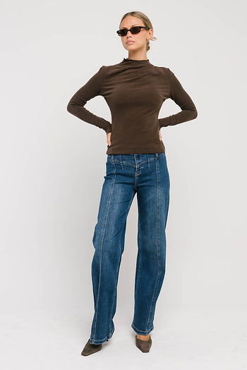 Alice Mock Neck Top in Brown