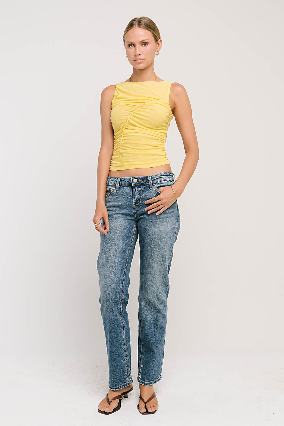 Melly Diagonal Ruched Top in Yellow