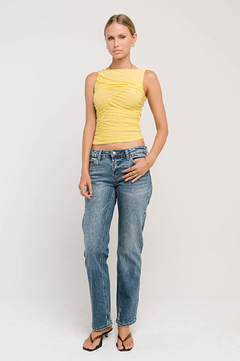 Melly Diagonal Ruched Top in Yellow