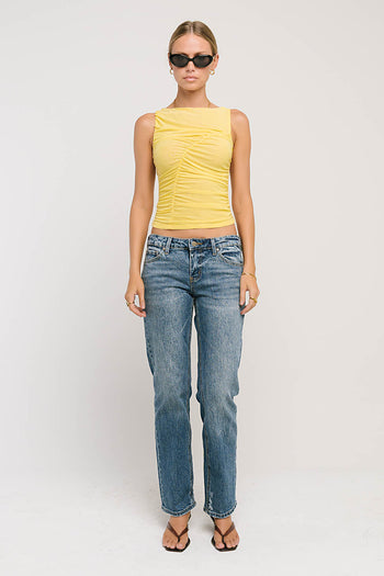 Melly Diagonal Ruched Top in Yellow