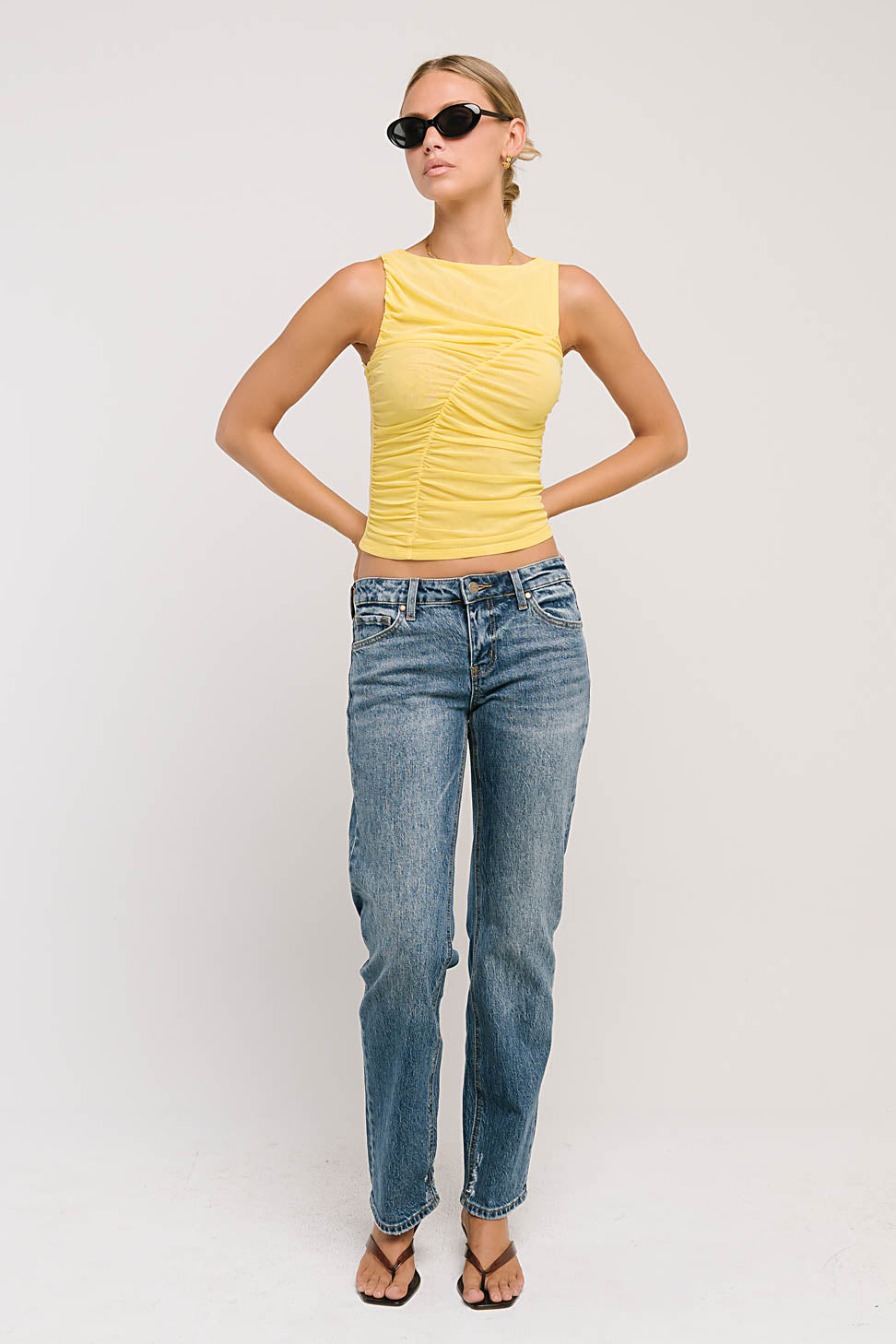 Melly Diagonal Ruched Top in Yellow