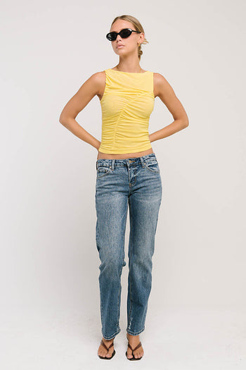 Melly Diagonal Ruched Top in Yellow