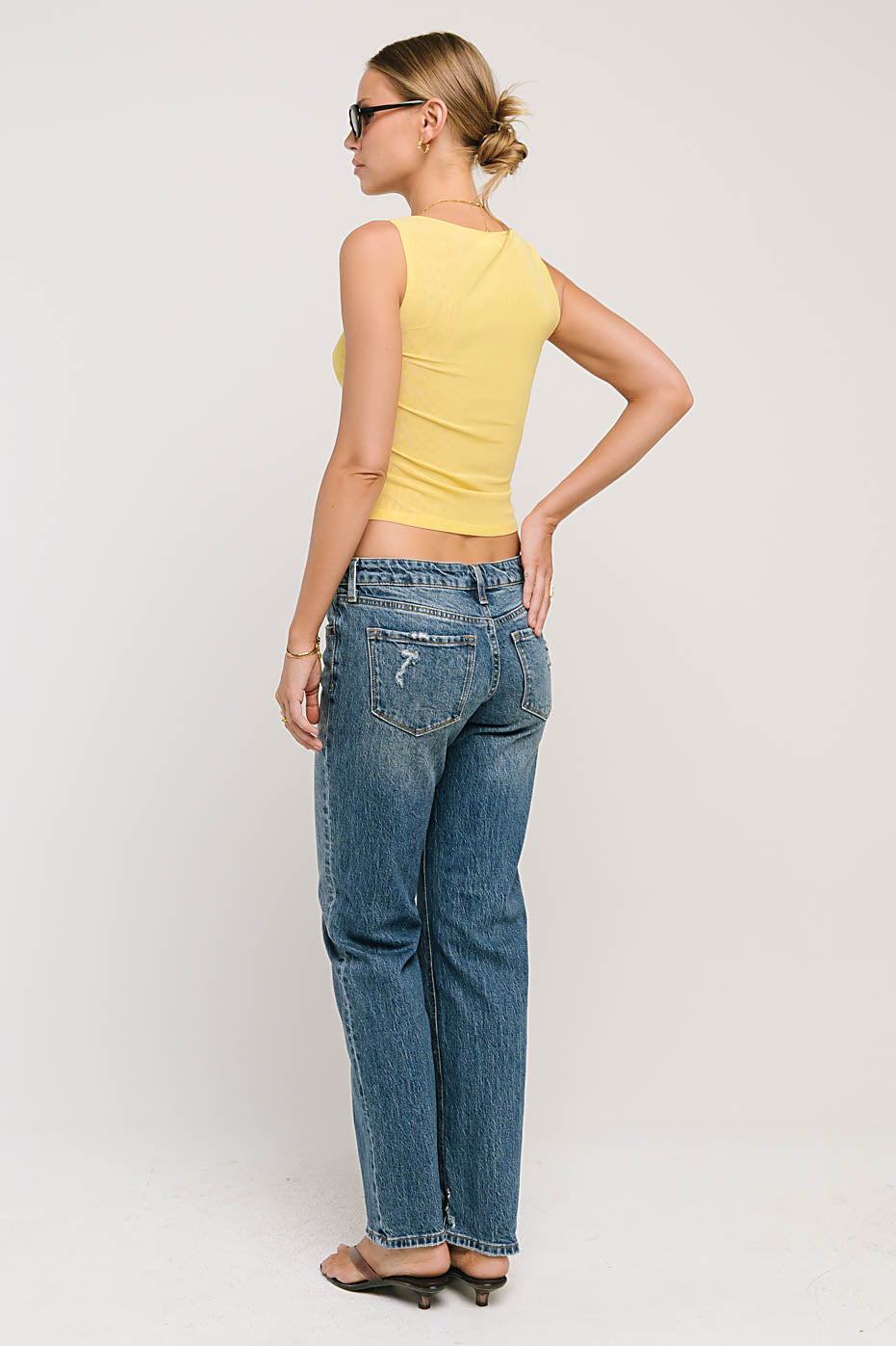 Melly Diagonal Ruched Top in Yellow