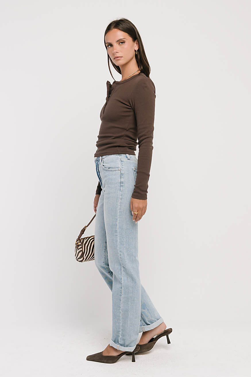 Riley Henley Top in Brown