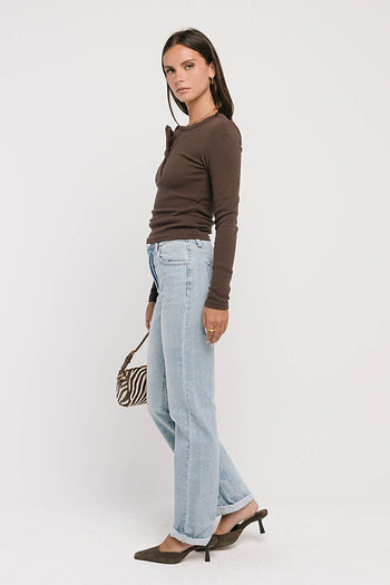 Riley Henley Top in Brown