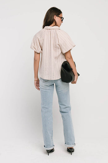 London Striped Button Up in Peach