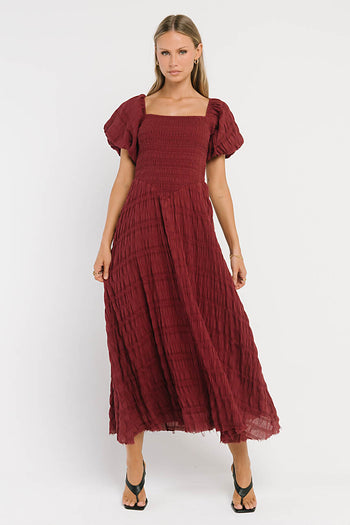 Beckie Smocked Maxi Dress in Burgundy