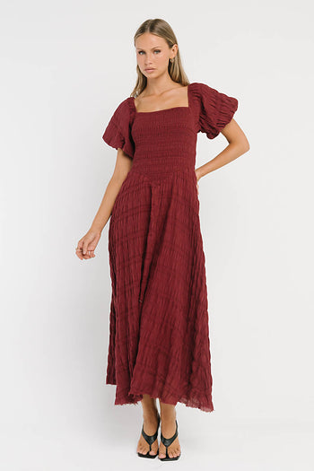 Beckie Smocked Maxi Dress in Burgundy
