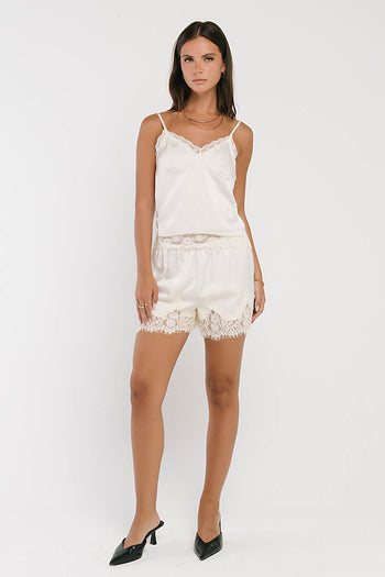 Bricelyn Lace Trim Satin Top in Cream