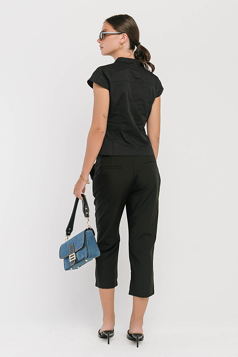 Mila Button Down Top in Black