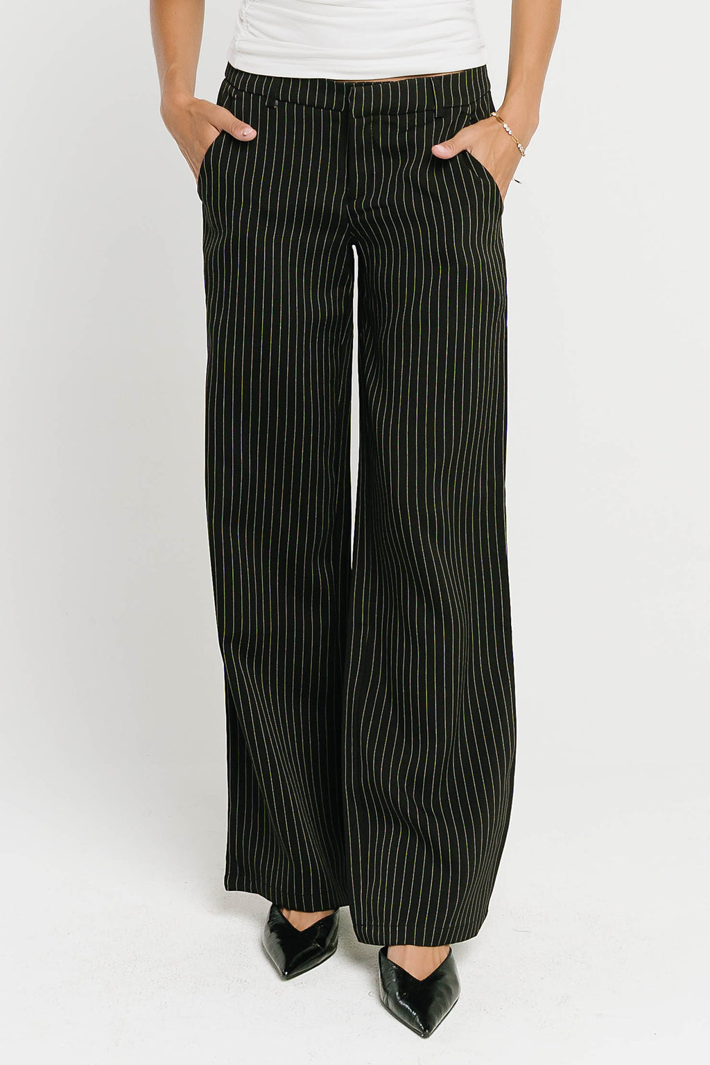 Evelyn Pinstripe Trousers in Black