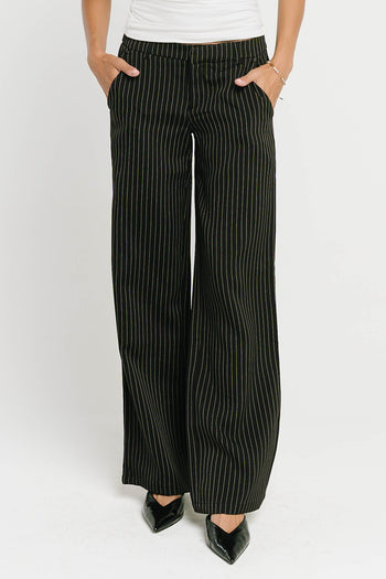 Evelyn Pinstripe Trousers in Black