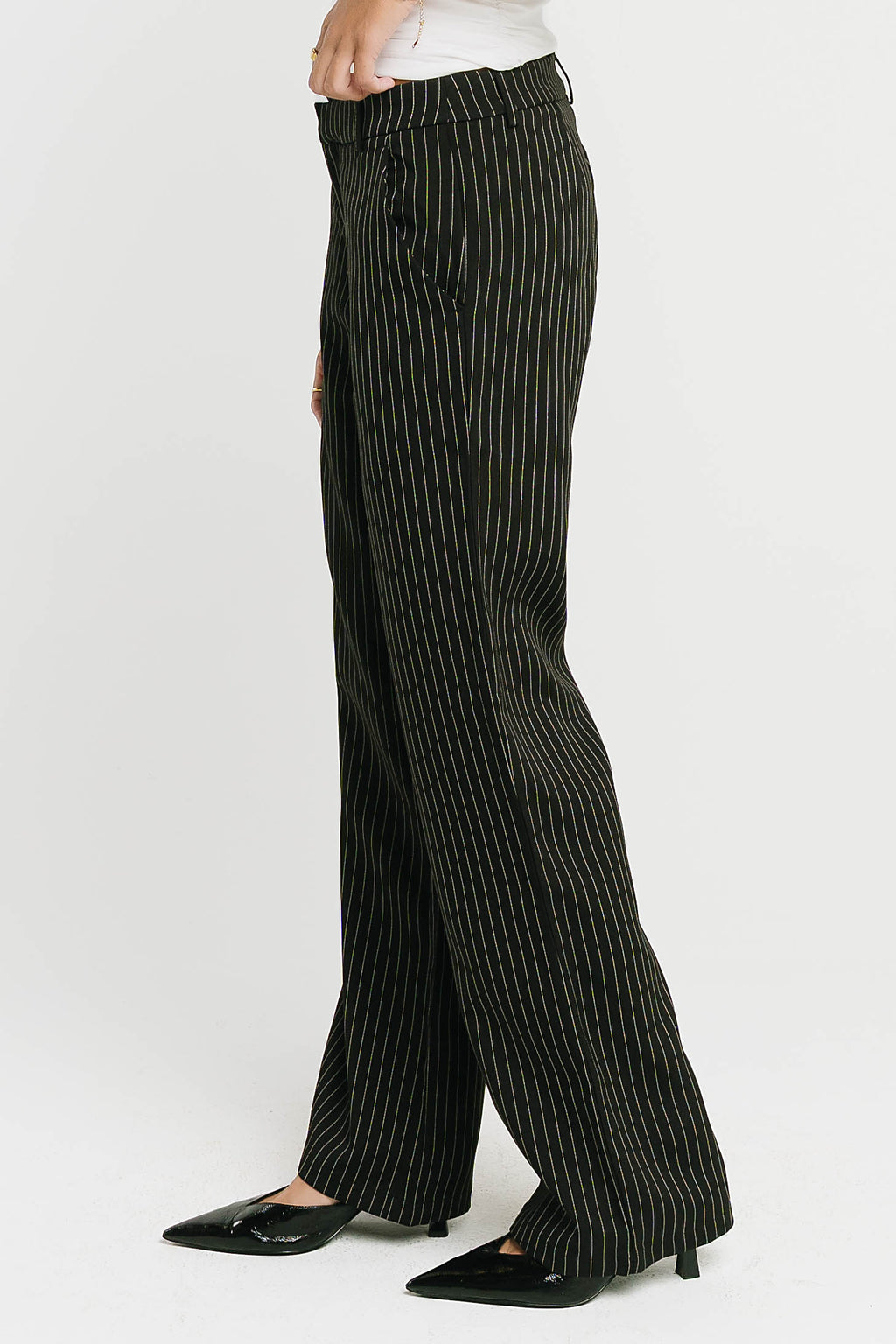Evelyn Pinstripe Trousers in Black