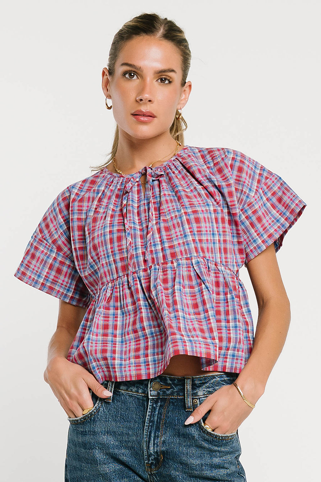 Juliette Plaid Peplum Top