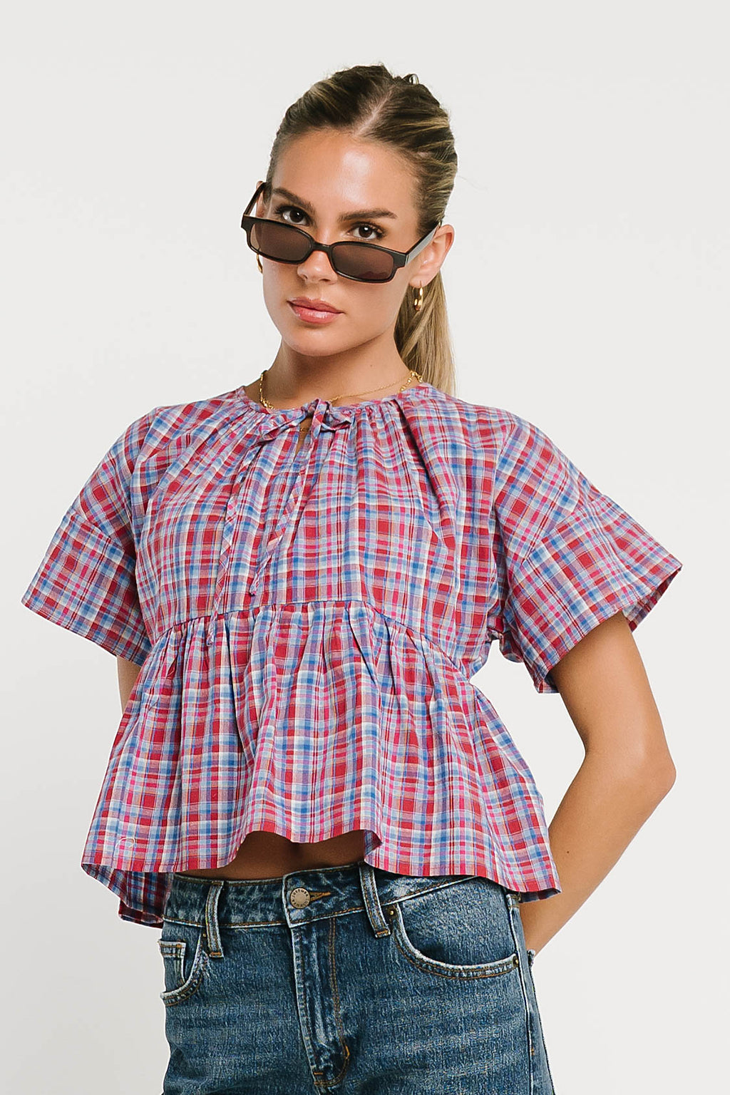 Juliette Plaid Peplum Top