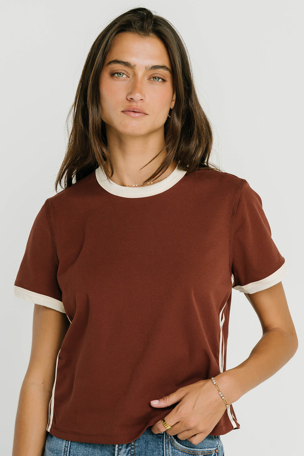 Chelsea Contrast Tee in Brown