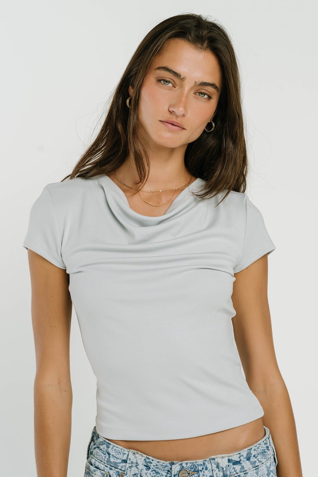 Paula Cowl Neck Top in Light Blue