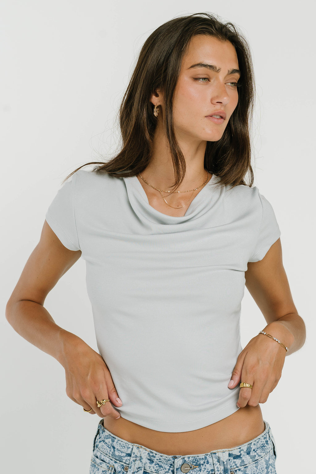 Paula Cowl Neck Top in Light Blue