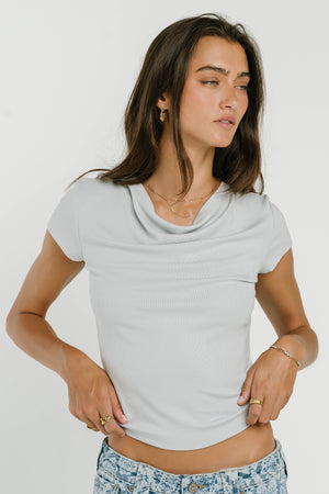 Paula Cowl Neck Top in Light Blue