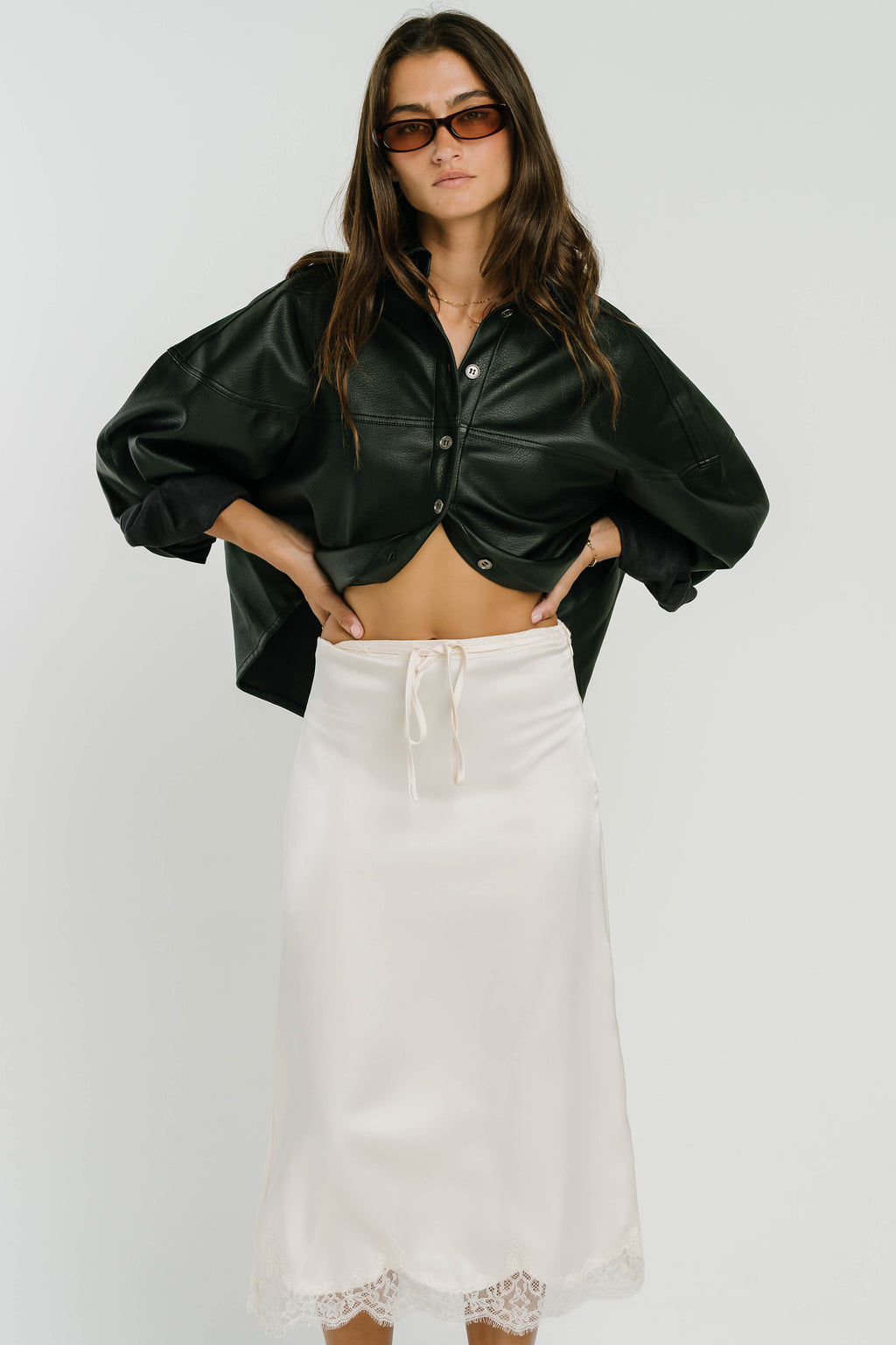 Cleo Lace Trim Midi Skirt in Cream