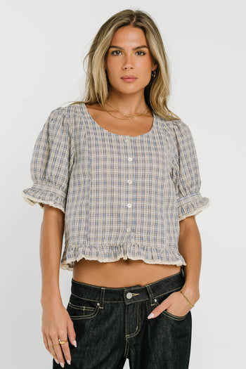 Rachelle Gingham Lace Trim Blouse