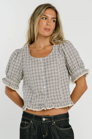Rachelle Gingham Lace Trim Blouse
