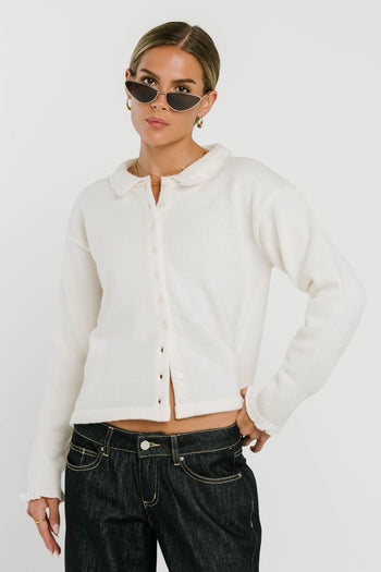 Trixie Ruffled Cardigan in Ivory - FINAL SALE