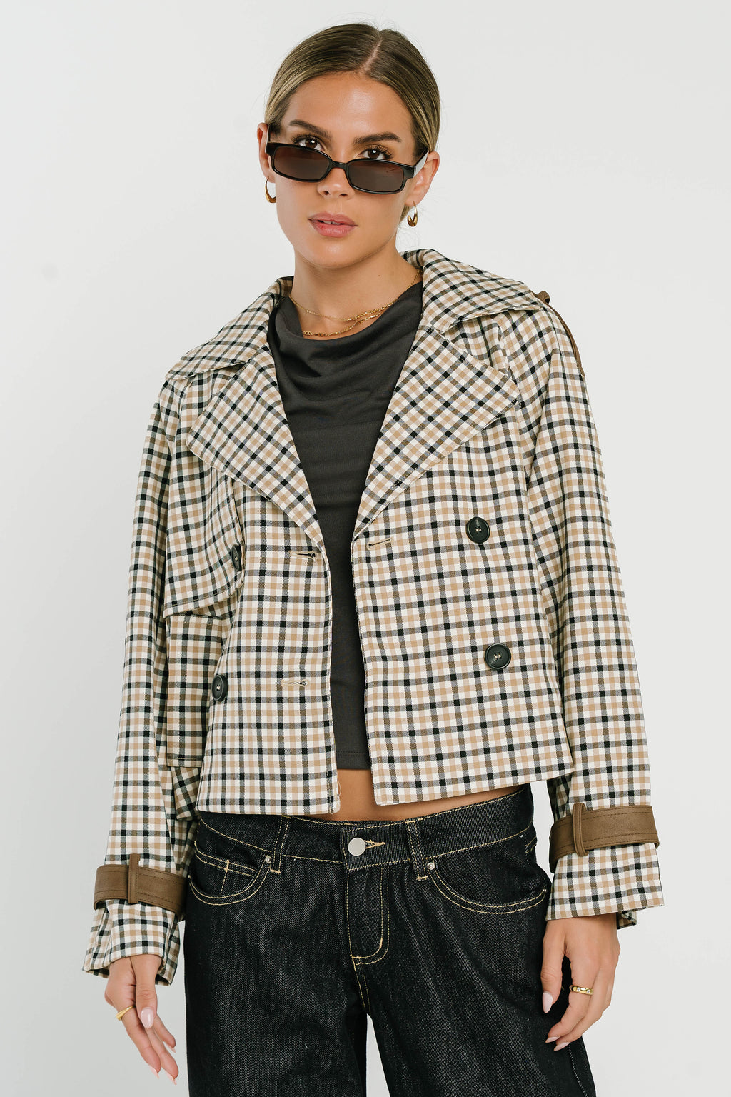 Emerson Plaid Cropped Trench Coat