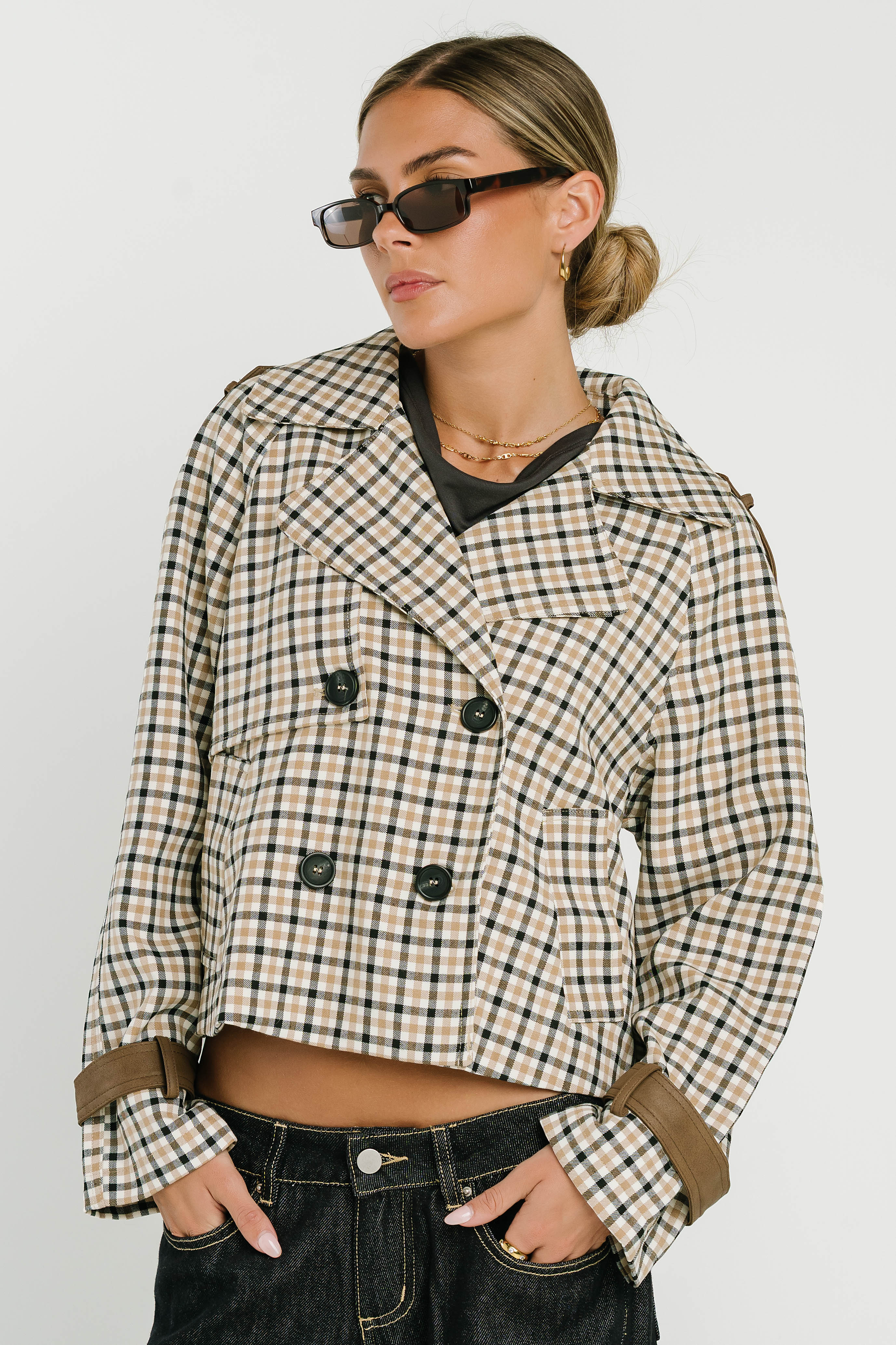 Emerson Plaid Cropped Trench Coat