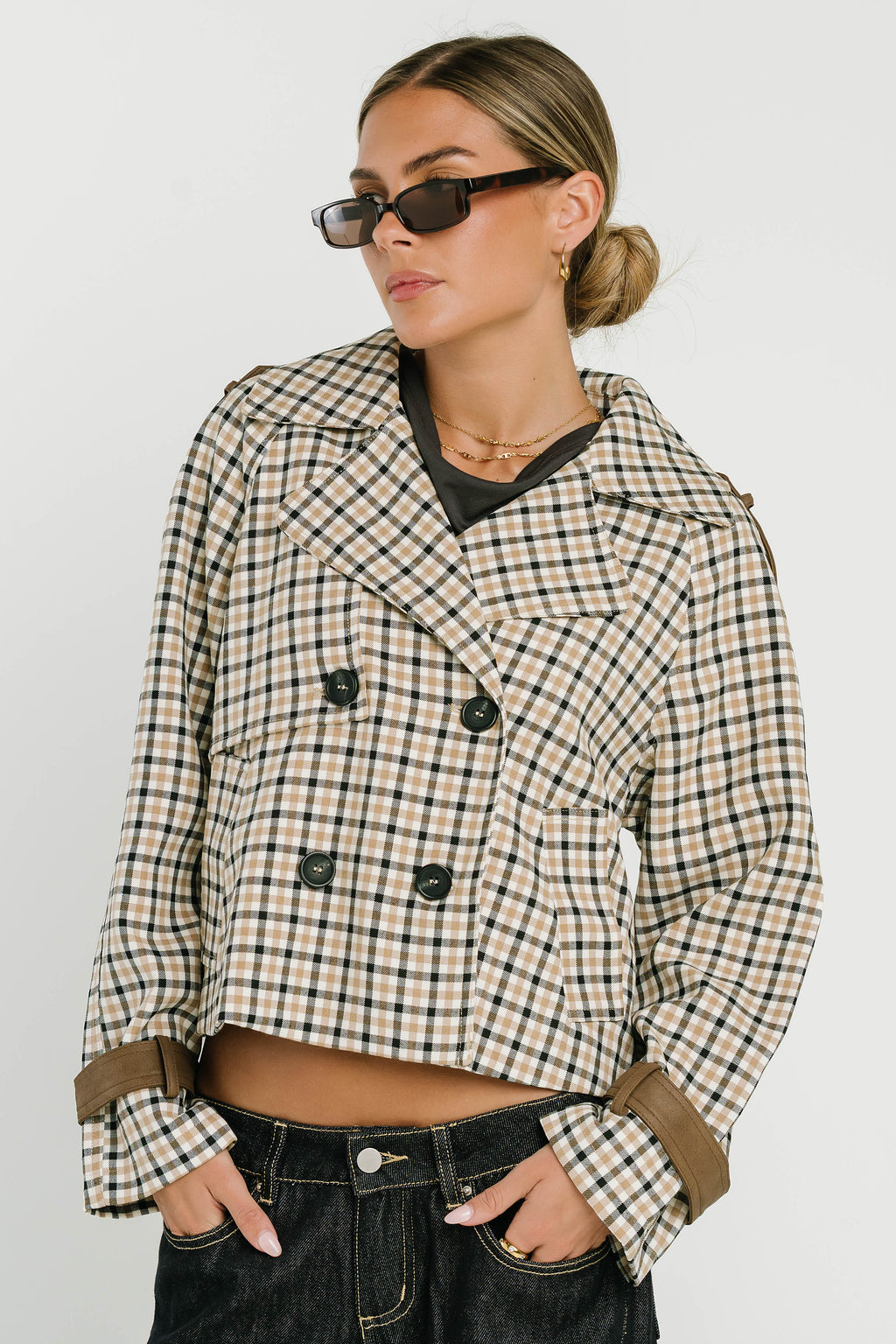Emerson Plaid Cropped Trench Coat