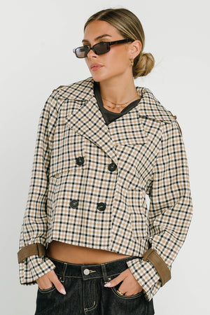 Emerson Plaid Cropped Trench Coat