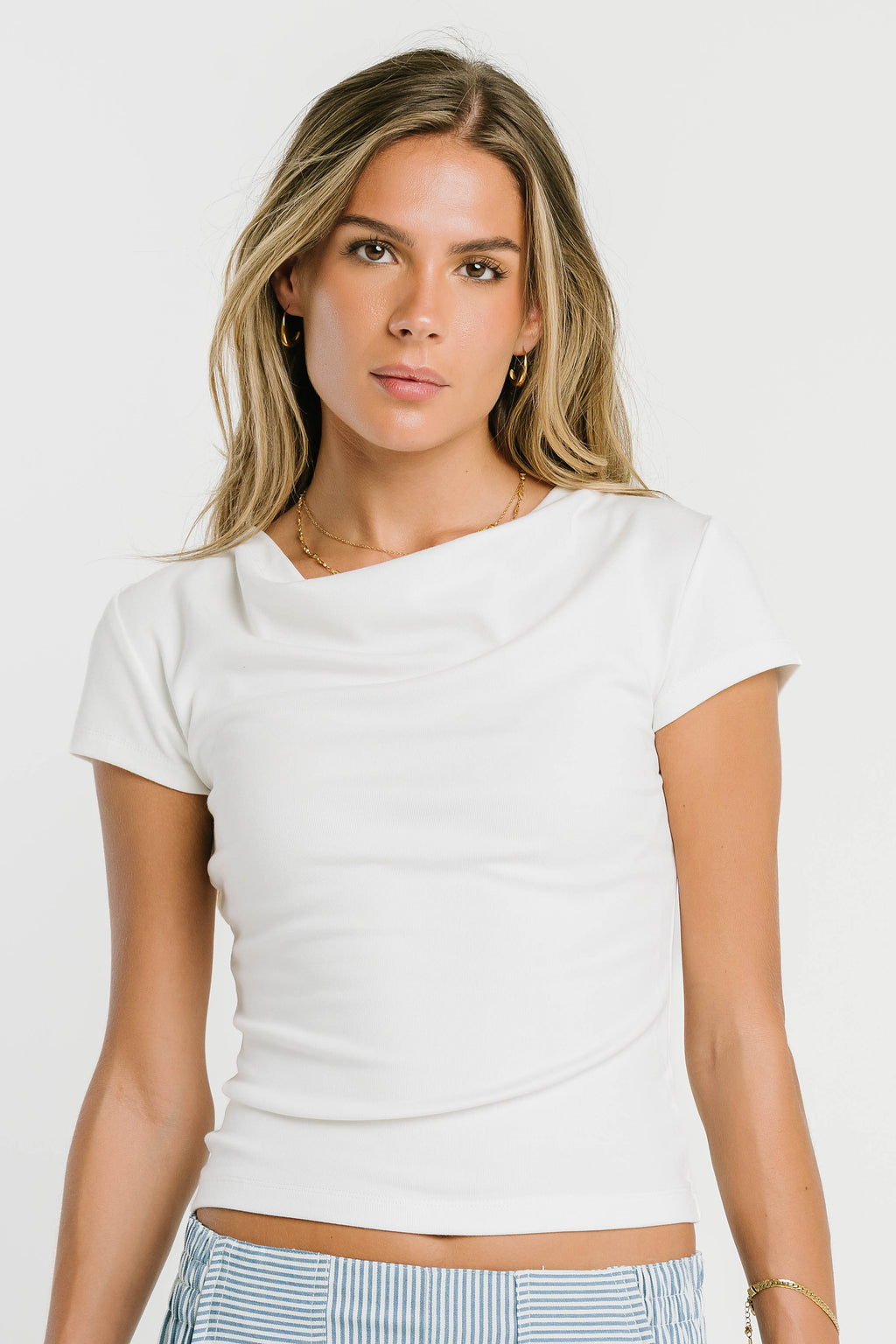 Paula Cowl Neck Top in White