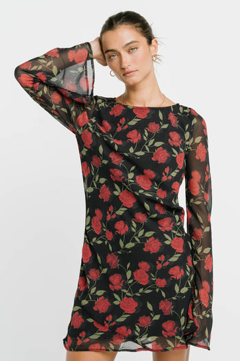 Jennie Floral Mini Dress in Black